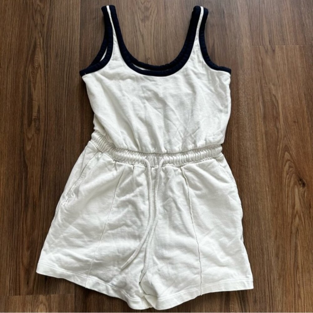 Sweaty Betty After Class Tie Waist Romper Size 4 White Tank Terry Cloth Shorts